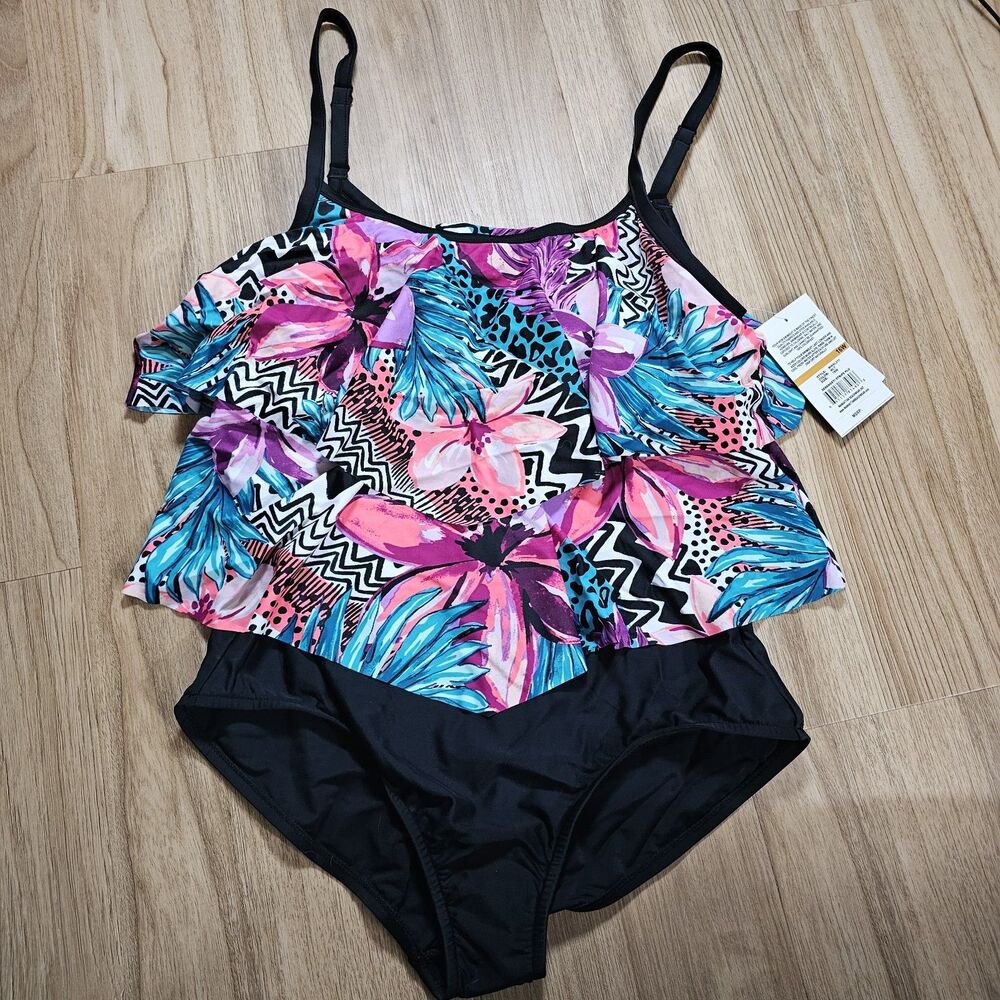 Maxine of Hollywood Women's‎ One Piece Serengeti Stripe Swimsuit 16W Pink Purple